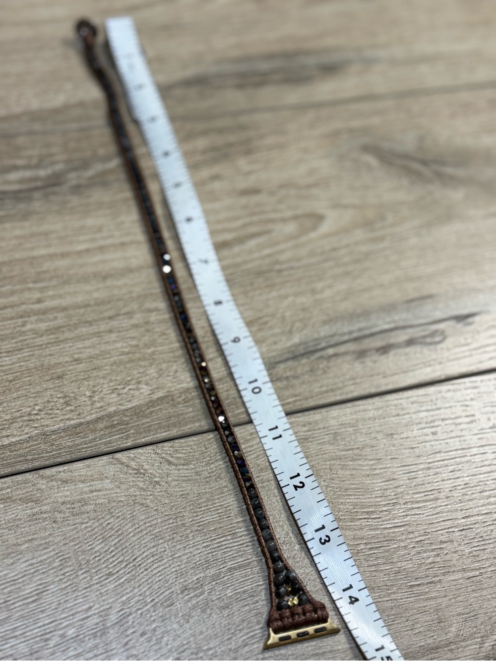 Boho Beaded Apple Watch Wrap Band Brown Cord Gray Stone Crystal Adjustable - Picture 8 of 11
